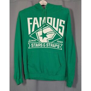 Vintage Y2K Famous Stars And Straps Hoodie Mens Large Green Rock Skater Grunge